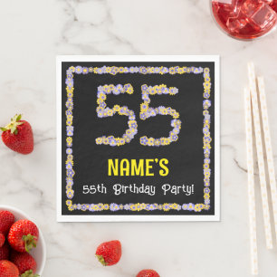 55th Birthday: Floral Flowers Number, Custom Name Napkin