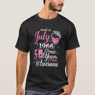 55th Birthday Floral Wine Pearl Queens Born In Jul T-Shirt