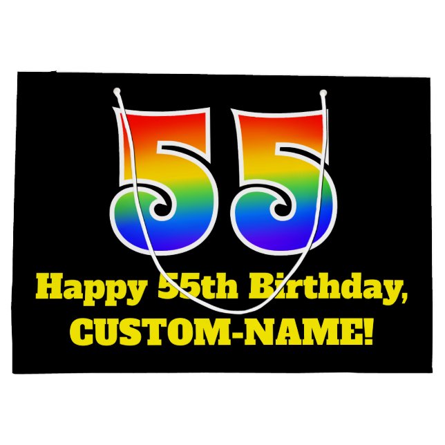 55th Birthday ~ Fun, Colourful, Vibrant, Rainbow 5 Large Gift Bag (Back)