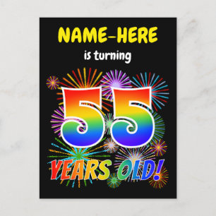 55th Birthday - Fun Fireworks, Rainbow Look "55" Postcard