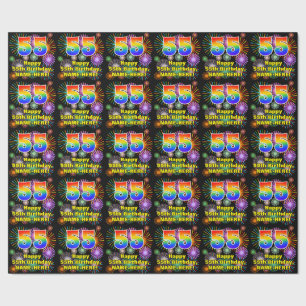 55th Birthday: Fun Fireworks, Rainbow Look # “55” Wrapping Paper