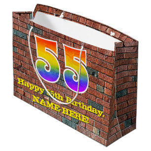 55th Birthday: Fun, Graffiti-Inspired Rainbow # 55 Large Gift Bag