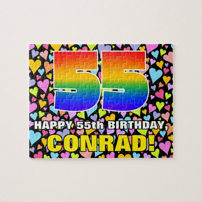 55th Birthday — Fun, Loving Heart Shapes + “55” Jigsaw Puzzle (Horizontal)