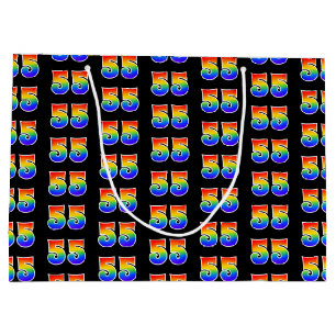 55th Birthday: Fun Rainbow Event Number 55 Pattern Large Gift Bag