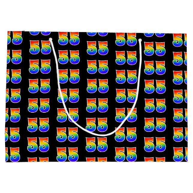 55th Birthday: Fun Rainbow Event Number 55 Pattern Large Gift Bag (Back)