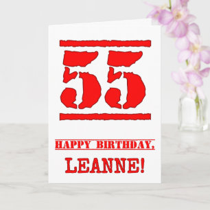 55th Birthday: Fun, Red Rubber Stamp Inspired Look Card