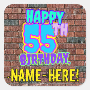 55th Birthday – Fun, Urban Graffiti Inspired Look Square Sticker