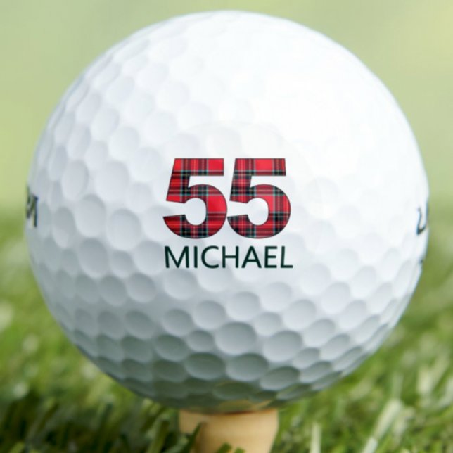 55th Birthday Gift - Classy 55 Years Red Plaid Golf Balls (Creator Uploaded)