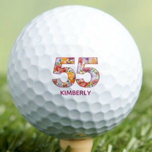 55th Birthday Gift for her Colourful Floral Custom Golf Balls