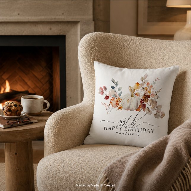 55th Birthday Gift White Pumpkin Fall Custom Cushion (Creator Uploaded)