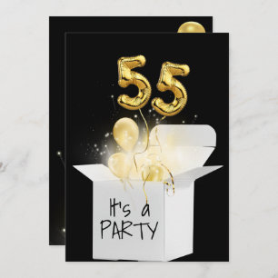 55th Birthday Gold Balloons In White Box   Invitation