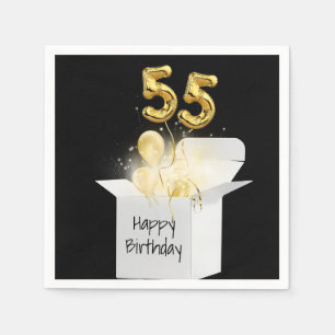 55th Birthday Gold Balloons In White Box Napkin
