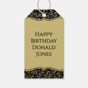 55th Birthday Gold/Black Bracket Number Pattern Gift Tags