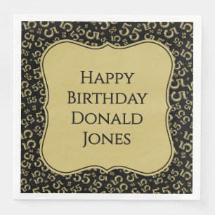 55th Birthday Gold/Black Bracket Number Pattern Napkin