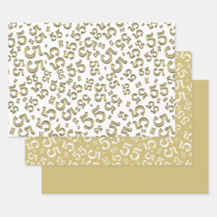 55th Birthday Gold/White Random Number Pattern 55 Wrapping Paper Sheet