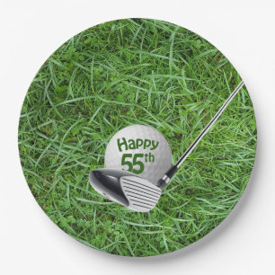 55th Birthday Golf Ball and Club Paper Plate