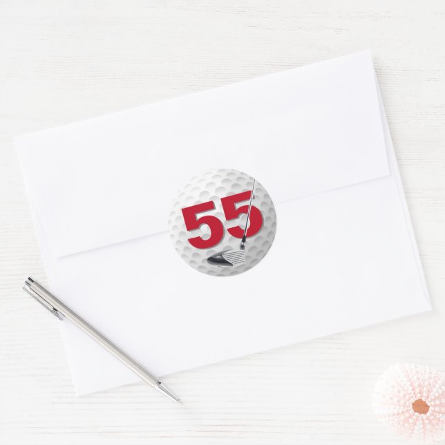 55th Birthday Golf Ball Design Classic Round Sticker (Envelope)