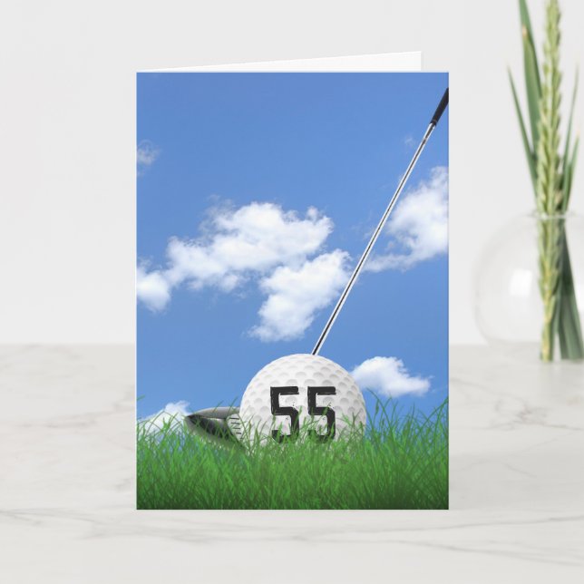 55th birthday golf ball in grass card (Front)