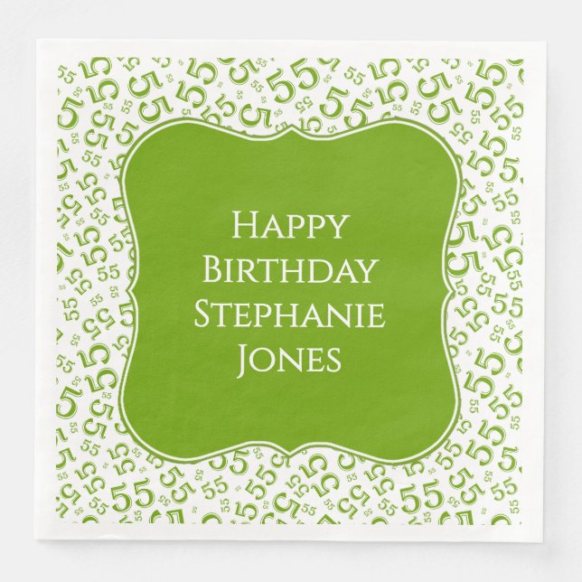 55th Birthday Green/White Bracket Number Pattern Napkin (Front)