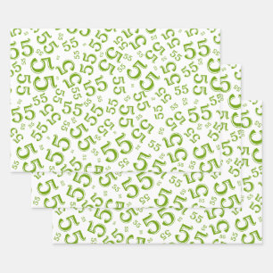 55th Birthday Green/White Random Number Pattern 55 Wrapping Paper Sheet