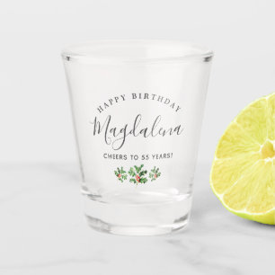 55th Birthday Holly December Birth Flower Custom Shot Glass