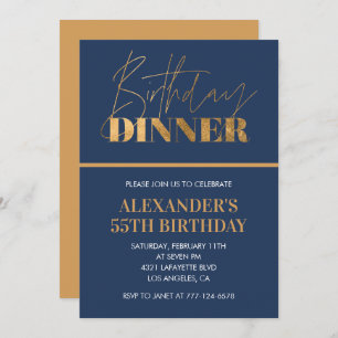 55th birthday invitation Birthday Dinner Gold Navy