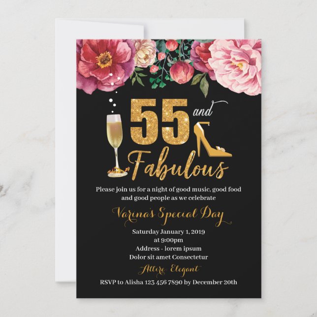 55th Birthday Invitation for Women (Front)