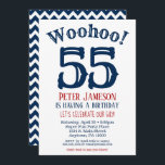55th Birthday Invitation Mens Navy Blue<br><div class="desc">A funny and striking 55th birthday invitation for a husband,  friend,  father or grandad.</div>