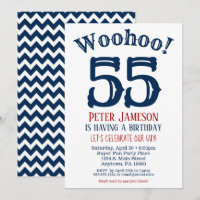 55th Birthday Invitation Mens Navy Blue