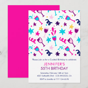 55th birthday invitations Cocktail Modern Pink