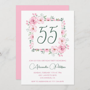 55th birthday invitations Floral Elegant Pink