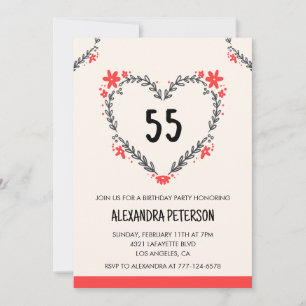 55th birthday invitations for her floral heart