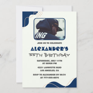 55th birthday invitations Men Blue Simple Photo