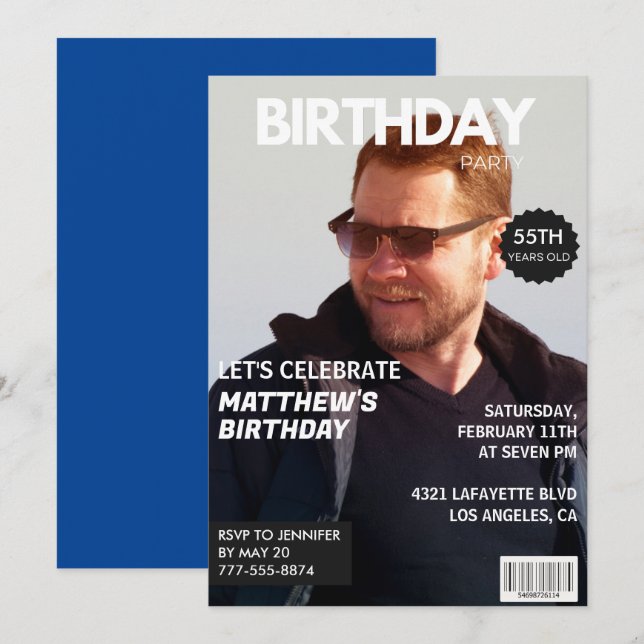 55th birthday invitations Men Him Magazine Cover (Front/Back)