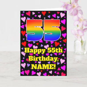 55th Birthday: Loving Hearts Pattern, Rainbow # 55 Card