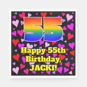 55th Birthday: Loving Hearts Pattern, Rainbow # 55 Napkin