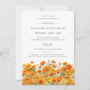 55th Birthday Marigold October Birth Month Flower Invitation