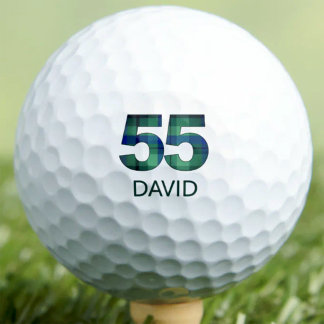 55th Birthday Men Sports Gift Green Blue Plaid Golf Balls