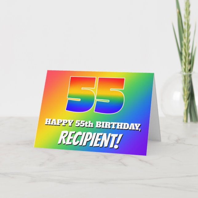55th Birthday: Multicolored Rainbow Pattern # 55 Card (Front)