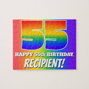 55th Birthday — Multicolored Rainbow Pattern “55” Jigsaw Puzzle