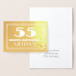 55th Birthday: Name + Art Deco Inspired Look "55" Foil Card