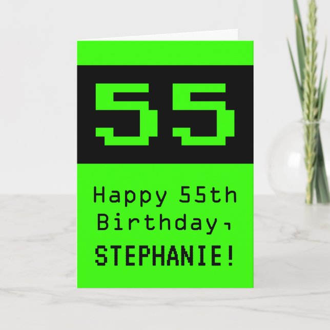 55th Birthday: Nerdy / Geeky Style "55" and Name Card (Front)