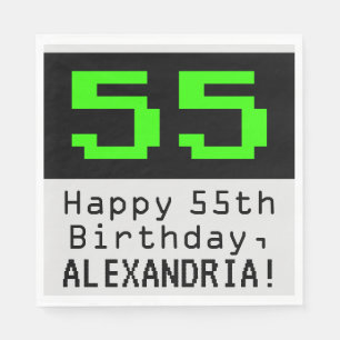 55th Birthday - Nerdy / Geeky Style "55" & Name Napkin