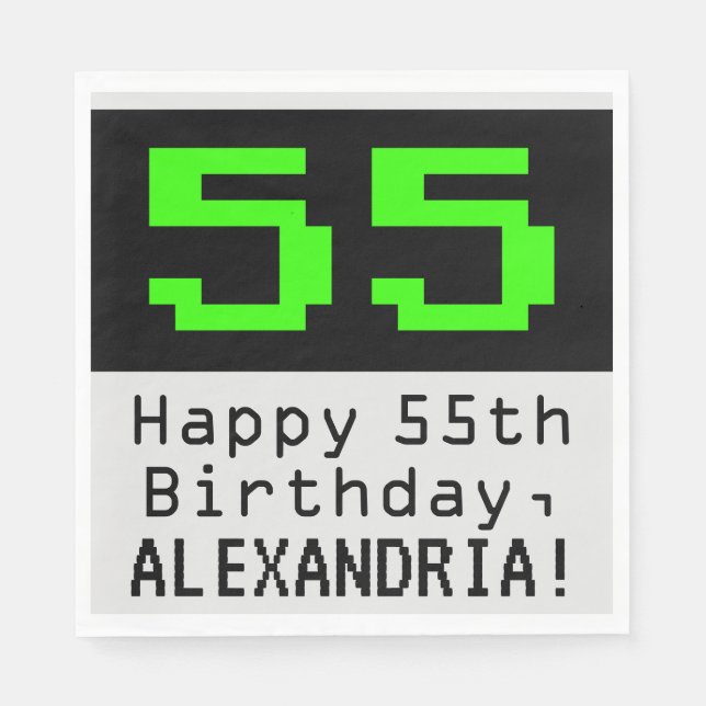 55th Birthday - Nerdy / Geeky Style "55" & Name Napkin (Front)