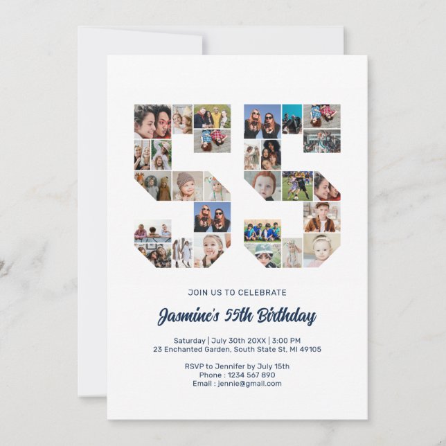 55th Birthday Number 55 Custom Photo Collage Invitation (Front)