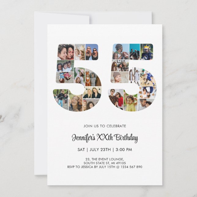 55th Birthday Number 55 Custom Photo Collage Invitation (Front)