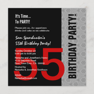 55th Birthday Or Any Year Red Silver Black C846B Invitation