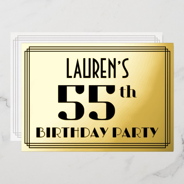 55th Birthday Party: Art Deco Look “55” and Name (Front/Back)