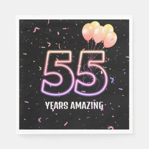 55th Birthday Party Balloons and Confetti Napkin