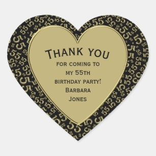 55th Birthday Party Black and Gold Pattern Heart Sticker